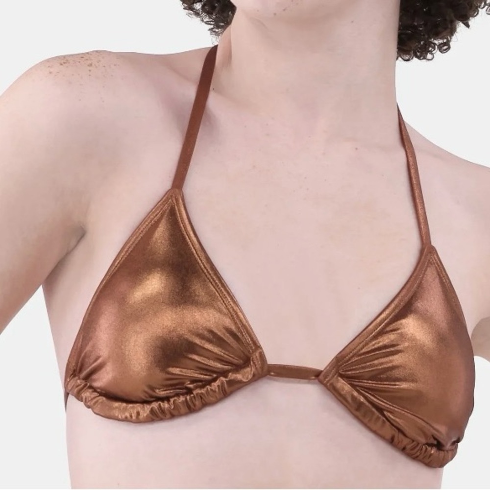 No Boundaries Women's Copper-Tone Foil Micro Triangle Bikini Top, Size XS (0-2)